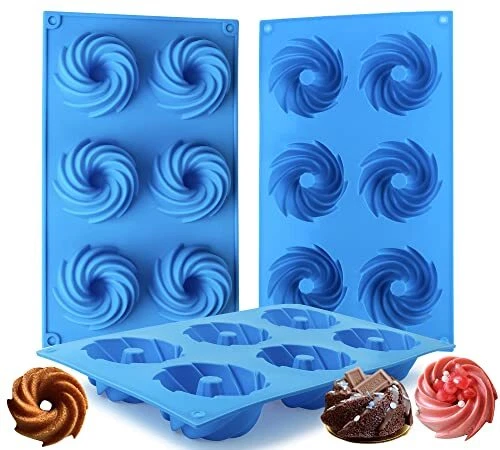 3PCS Mini Bundt Cake Pan 6Cavity Heritage Bundtlette Cake Silicone Mold for Bak