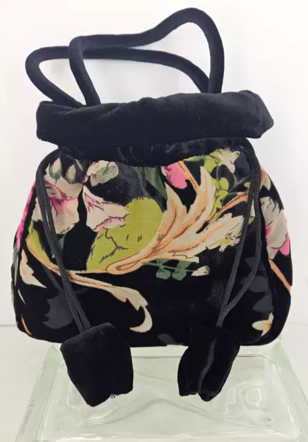 Retro J & X NY Velvet Drawstring Clutch~Floral Art Nouveau Handbag~Wedding