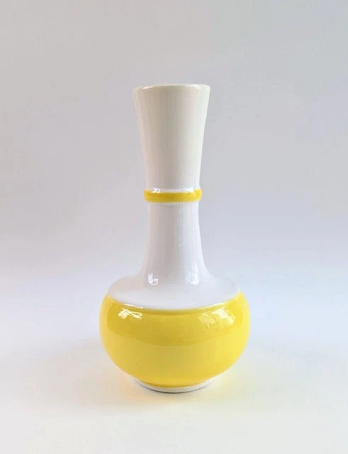 Vintage Royal Haeger Pottery Vase, White & Yellow Ceramic, MCM, Mid-Century USA
