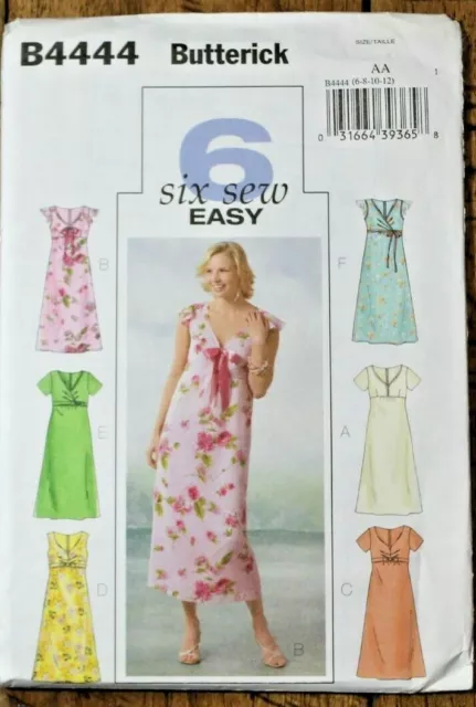 Butterick 4444 Misses Empire Waist Dress in 6 Styles Sewing Pattern 6-8-10-12