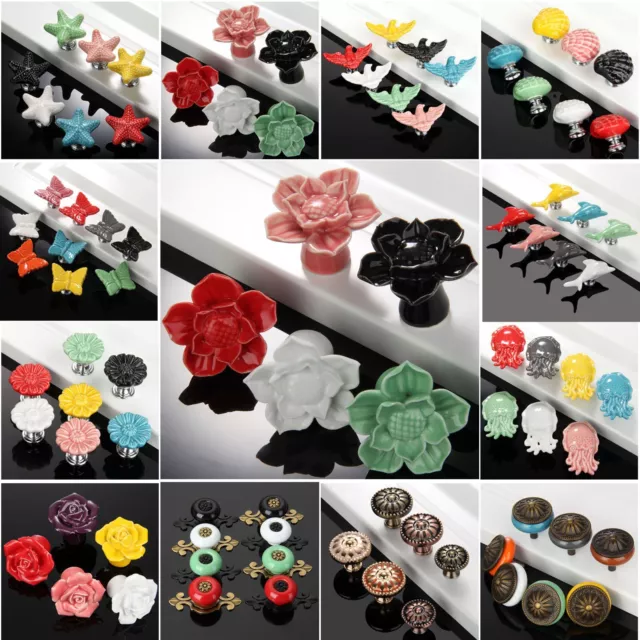 Household Ceramic Drawer Cabinet Knob Furniture Cupboard Door Pull Handles Retro