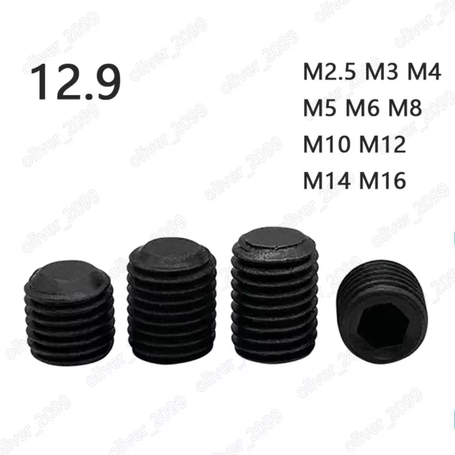 Black Steel 12.9 Hex Socket Set Screws Flat Point Grub Screws DIN913 M2.5-M16