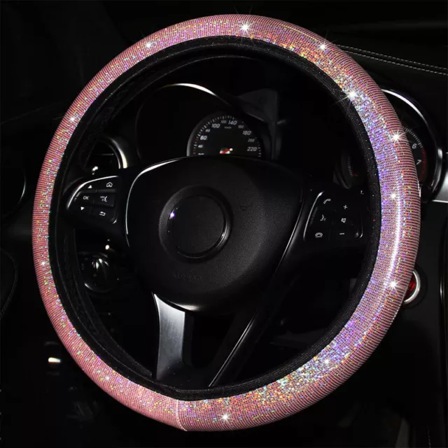 Car Steering Wheel Cover Crystal Sparkle Diamond Bling Anti-slip Protector Pink