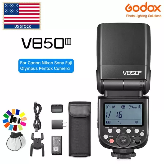 US Godox V850III 2.4G HSS Camera Flash Light Speedlite Kit Canon Nikon Sony Fuji