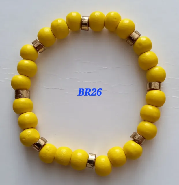 Bracelet , Yellow, Wood Beads , Handmade.55mm  BR26