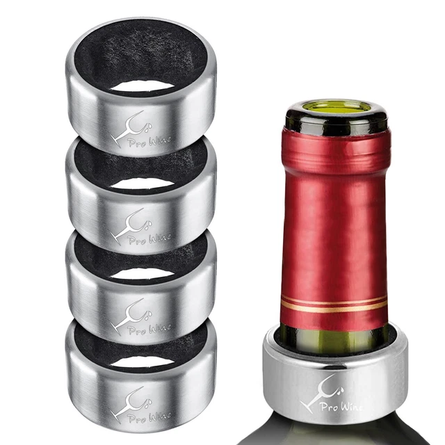 Xrten Anelli Salvagocce Per Vino - 4 Pezzi In Acciaio Inox Con Rivestimento In Feltro - Foto 5