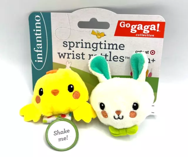 Infantino Wrist Rattles Chick and Bunny Rabbit - Go gaga Spring - Set of 2 NEW