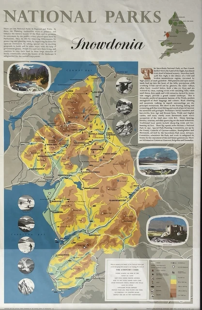 VINTAGE SNOWDONIA NATIONAL PARK MAP HMSO Poster MAP Of WALES Welsh Map VINTAGE SNOWDONIA NATIONAL PARK MAP HMSO Poster MAP Of WALES Welsh Map