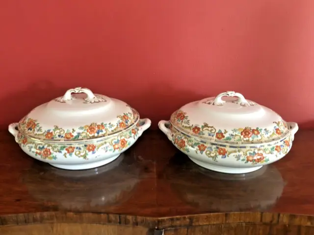 Vintage Pair Of Losol Ware Keeling & Co Ltd Art Deco Round Lidded Tureens