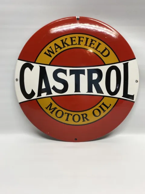 Castrol Motor Oil Porcelain Sign Gas Truck Gasoline Automoblie Convex
