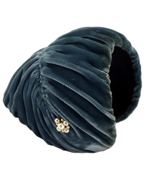 Mezzo cappello retrò velluto blu verde acqua vero vintage anni '50 cinquanta decorazione perla