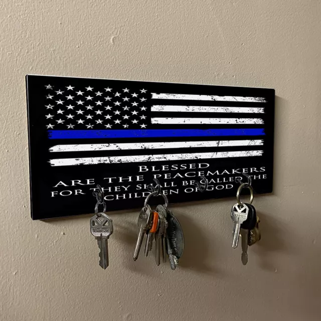 Thin Blue Line Flag Blessed Are The Peacemakers Dog Leash and Key Hanger 2