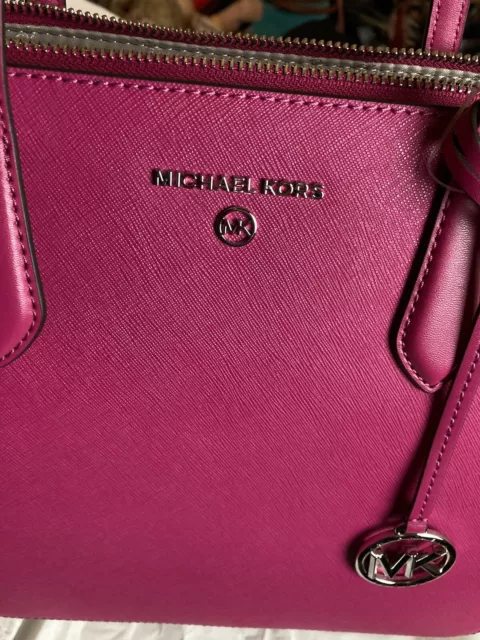 Michael Kors Marilyn Medium Leather Tote Bag Deep Fuschia New With Tags