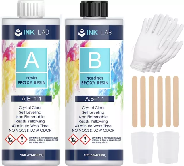 INK LAB Résine Époxy 960ml Résine Époxy Transparente avec Durcisseur Non Toxique