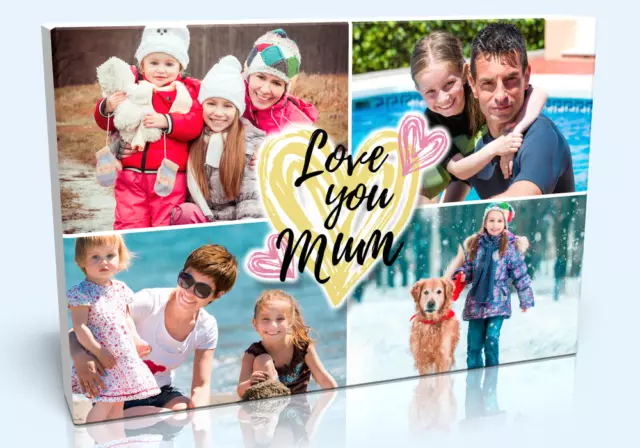 PERSONALISIERTER ""Love you Mum"" Collage Leinwand - Kiefernrahmen - Ihr Bild Collage Druck 2