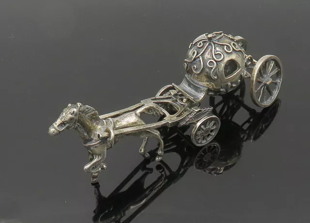 925 Sterling Silver - Vintage Old Fashioned Horse & Carriage Trinket - TR2799 2