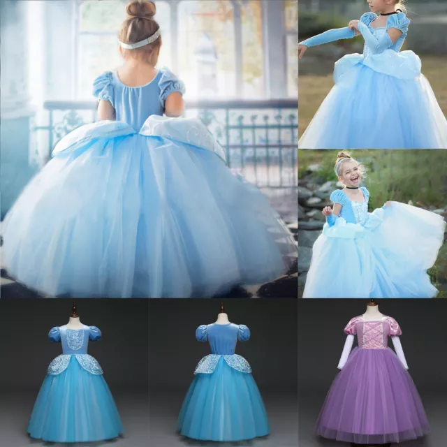 Kids Girls Snow White Princess Belle Cinderella Cosplay Party Gown Swing Dress