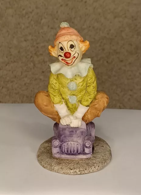 Circus Clown On Red Car Vintage Figurine Carnival  4 3/4"