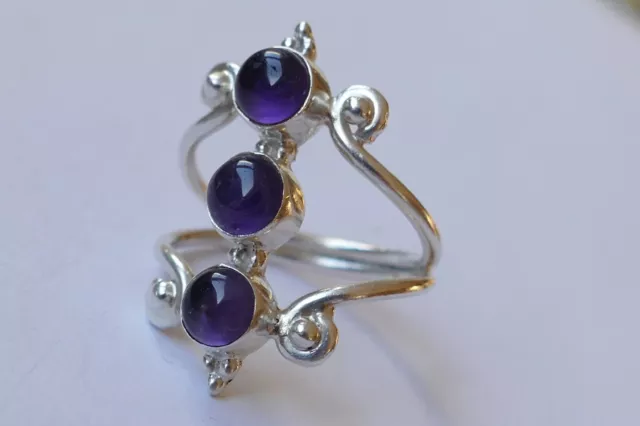 Designer Ring Modernist 3 Amethyst Cabochons 925 Silber Vintage um 1970 ring
