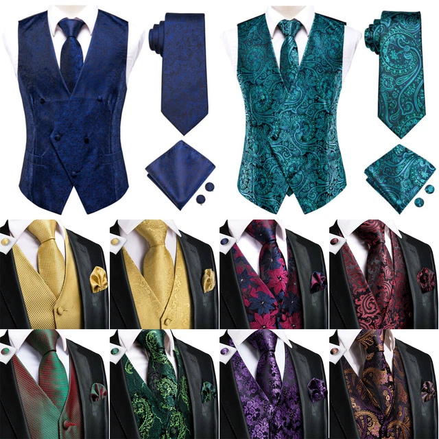 Mens Waistcoat Classic V Neck Vest Black Blue Sliver Paisley Formal Slim S-3XL