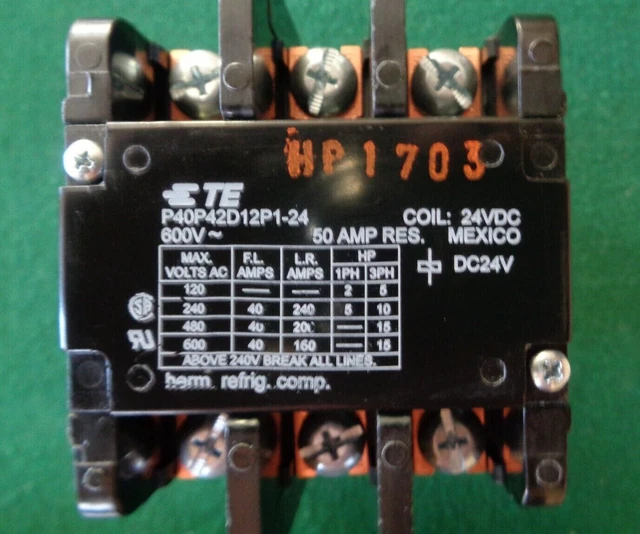 TE P40P42D12P1-24 600V 40A 3 Pole Contactor 24VDC Coil 