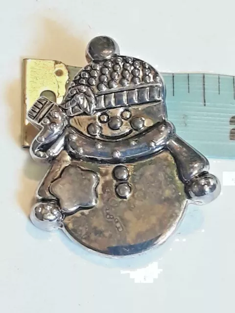 Vtg BEST Costume Jewelry Silver Plated SNOWMAN Brooch Pin Pendant ~ Ships FREE