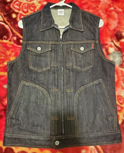 Iron Heart Vest IHV Men 36 XS Indigo Selvedge Denim Motorcycle RRL 3sixteen Zip