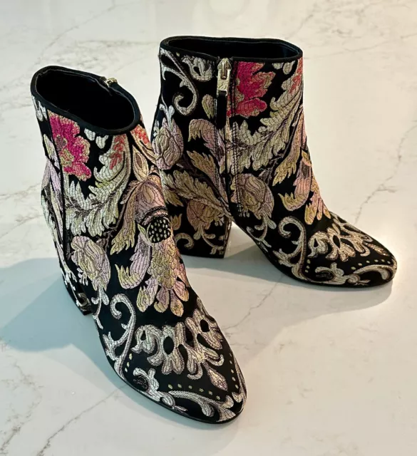 Cool Sam Edelman Black Taye Jacquard Floral Embroidered Ankle Boots Size 7.5