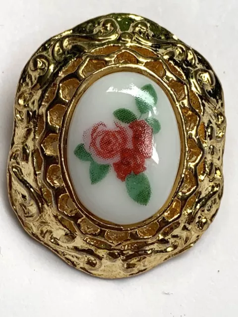 Porzellan Brosche Vintage Rose Blume Gemme goldener Anstecknadel Mit Keramik