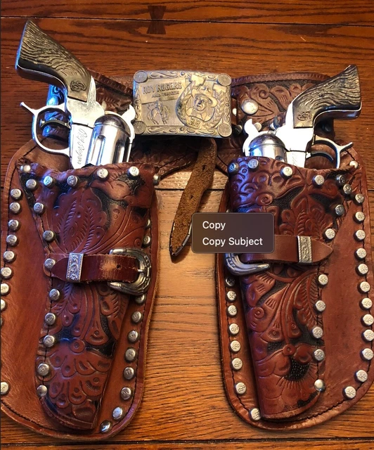 VINTAGE ROY ROGERS leather cap gun and holster set with bullets and