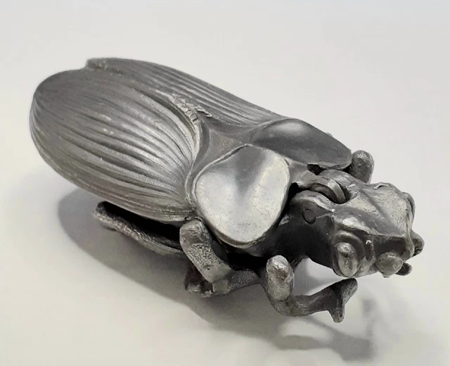 Vintage Cast Iron Beetle Match Safe/Holder Ribbed Striker On Base Hinged