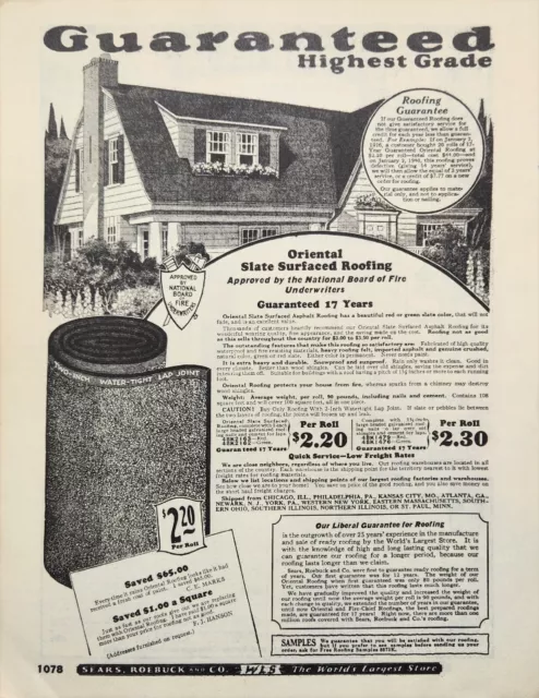 1927 Sears Roebuck Catalogue  Oriental Slate Surfaced Roofing Ad