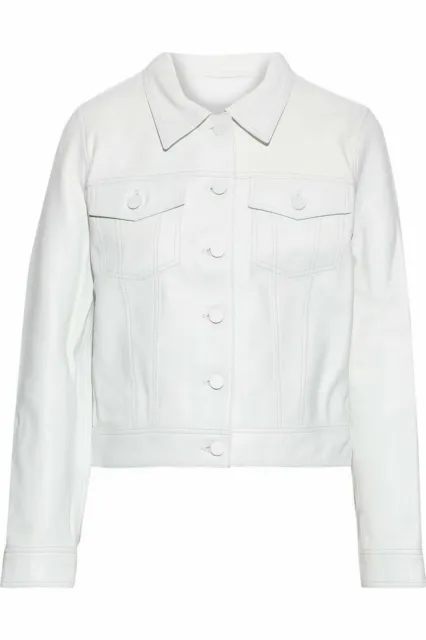 Bianco Donna Pelle Camicia Originale Puro pelle D'Agnello Moda Slim Fit Camicia