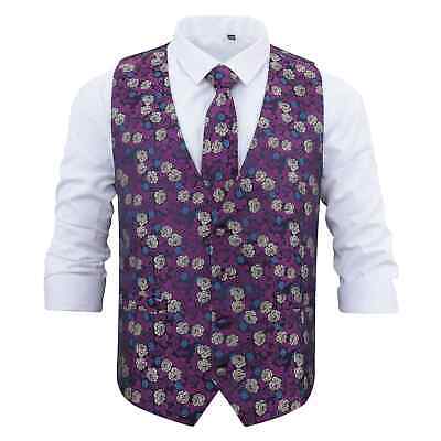 Set camice e cravatta da sposa formale rosa floreale viola e giallo di DQT