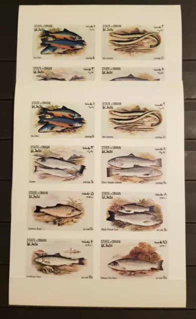 State Of Oman Fishes 2 Sheets Imperfored Mnh