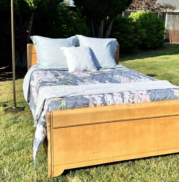 Antique Vintage Full Wood Bed Frame 1930's Waterfall Style Art Deco G V/G
