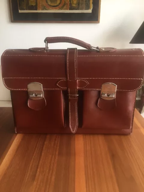 Antike große Leder Aktentasche, 1940 Business Tasche, höhenverstellbar