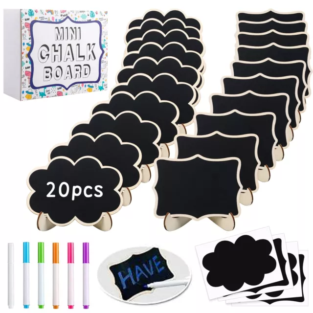 20 Pack Wood Mini Chalkboard Signs with 6 Liquid Chalk Marker Support Easels,...