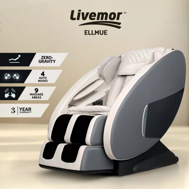 Livemor Massage Chair Electric Recliner Shiatsu Full Body Massager Grey Ellmue