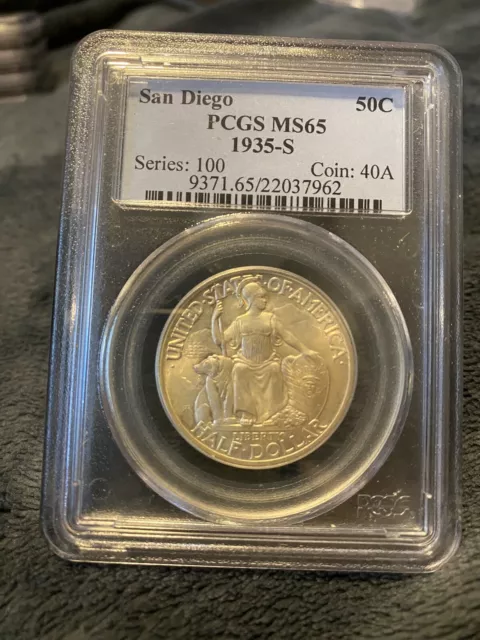 1935-S San Diego 50c Commemorative SIlver Half Dollar PCGS MS 65