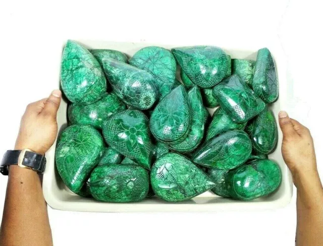 Carved Green Emerald 75500 Ct Natural Huge Earth-Mined Gemstones Lot~28 Pcs 15Kg