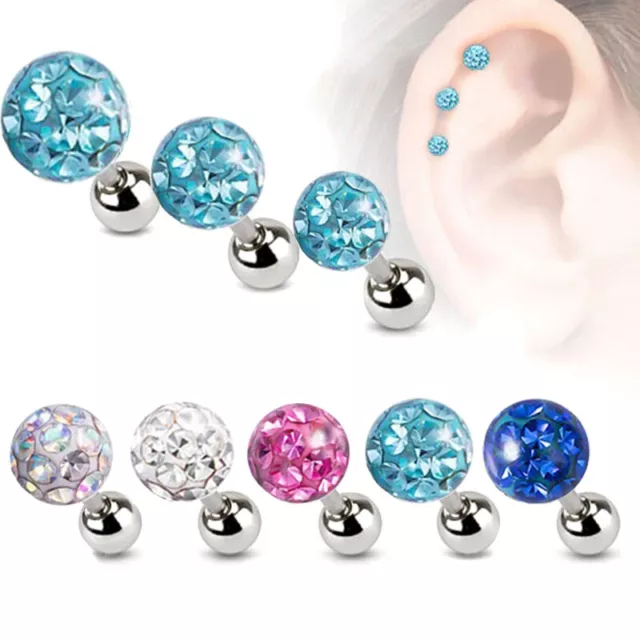 16g 316L Surgical Steel Gem CARTILAGE Bar Tragus Helix Piercing Ear Stud Earring