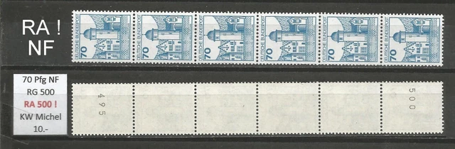 RM Burgen und Schlösser 70 Pfg Rollenanfang 500 Neue FL postfrisch