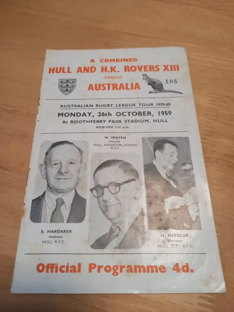 Hull and Hull K.R X111 v Australia 26/10/59 Rugby League Programme Collectable