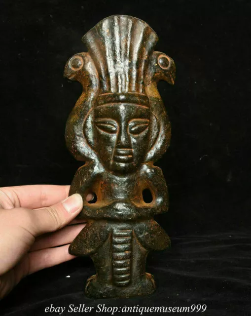 9.6" Old Hongshan Culture Jade Carved ancient Egypt Pharaoh Birds Head Statue