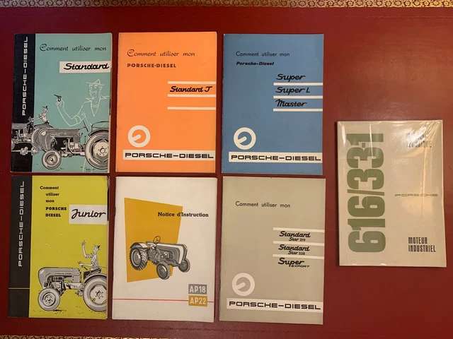 Porsche tracteur ensemble de 7 manuels de conduite originaux en français
