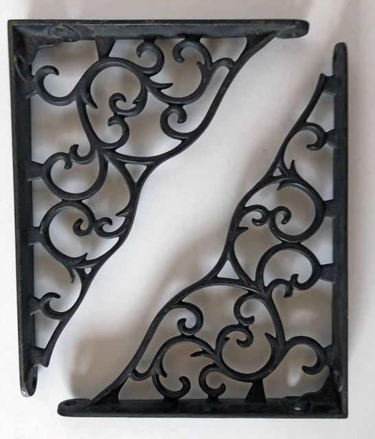 Antique Cast Iron Shelf Brackets, Authenically Distressed, Floral Scrollwork