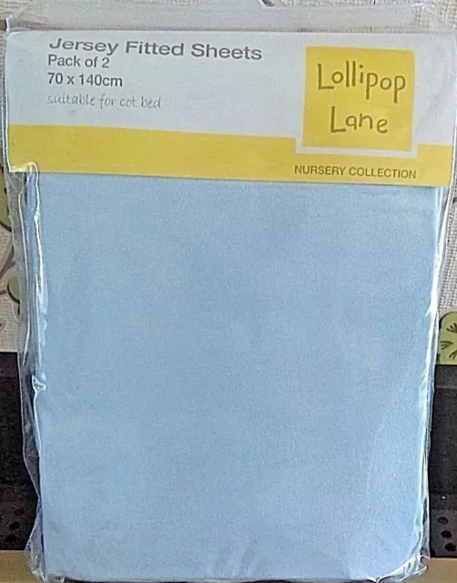 Lollipop Lane Collection Cot Bed Jersey Fitted Sheet 100% Cotton blue Pack of 2