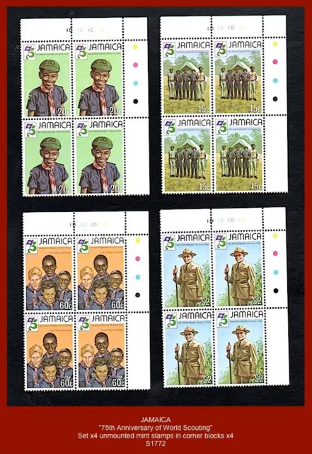 JAMAICA 1982 - "75th Anniversary of World Scouting" - 4x mint stamps in blocks x