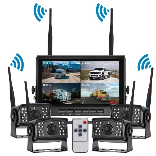 7'' Digital Wireless Quad DVR Monitor IR Backup Rear View Camera Truck Trailer